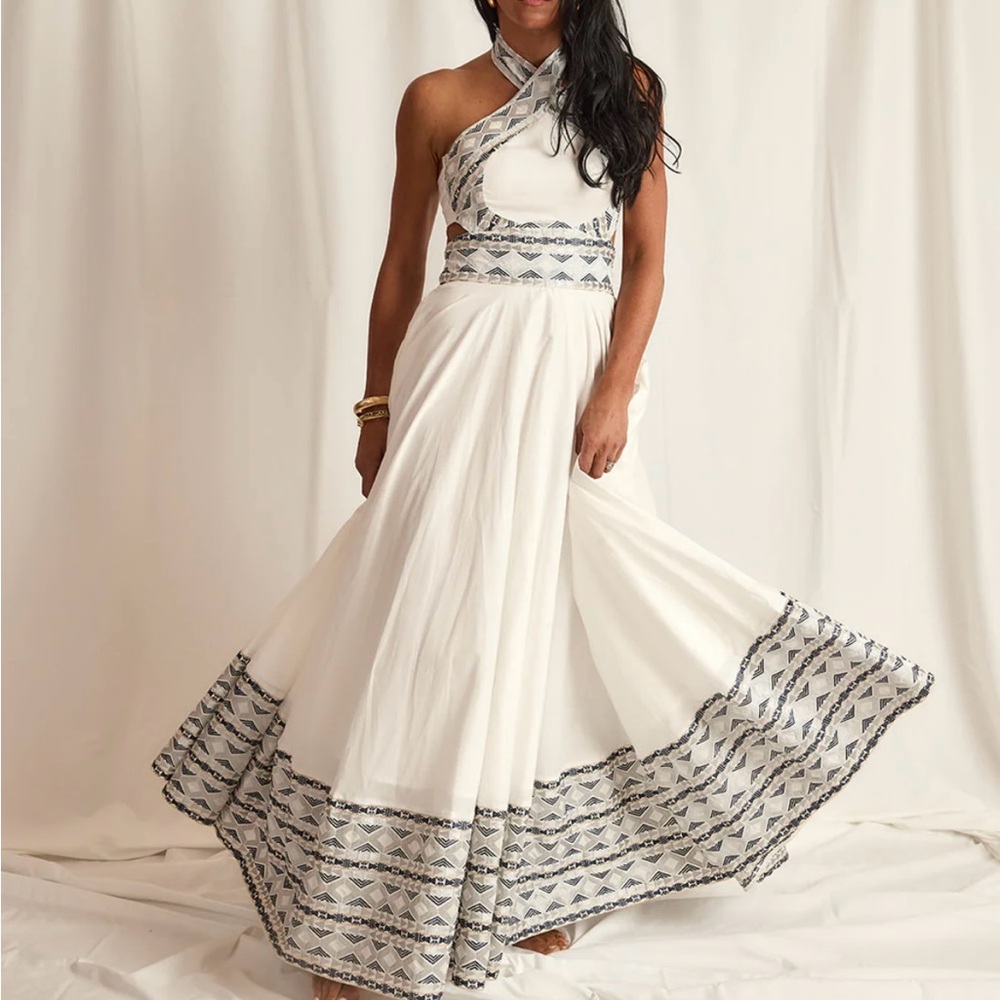 Elegant White and Gray Women's Dress